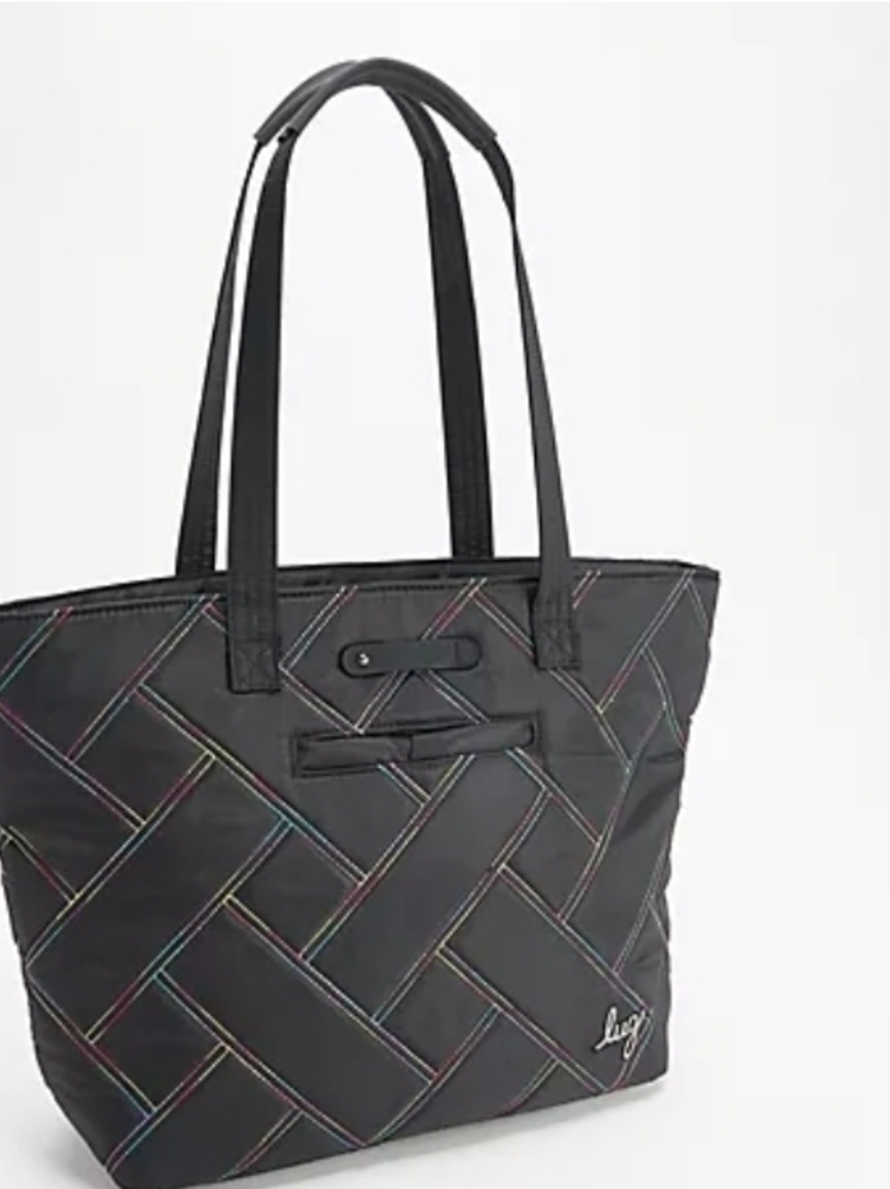 Lug Medium Black Quilted Tote Bag with Multicolor Stitching & Tram Wallet